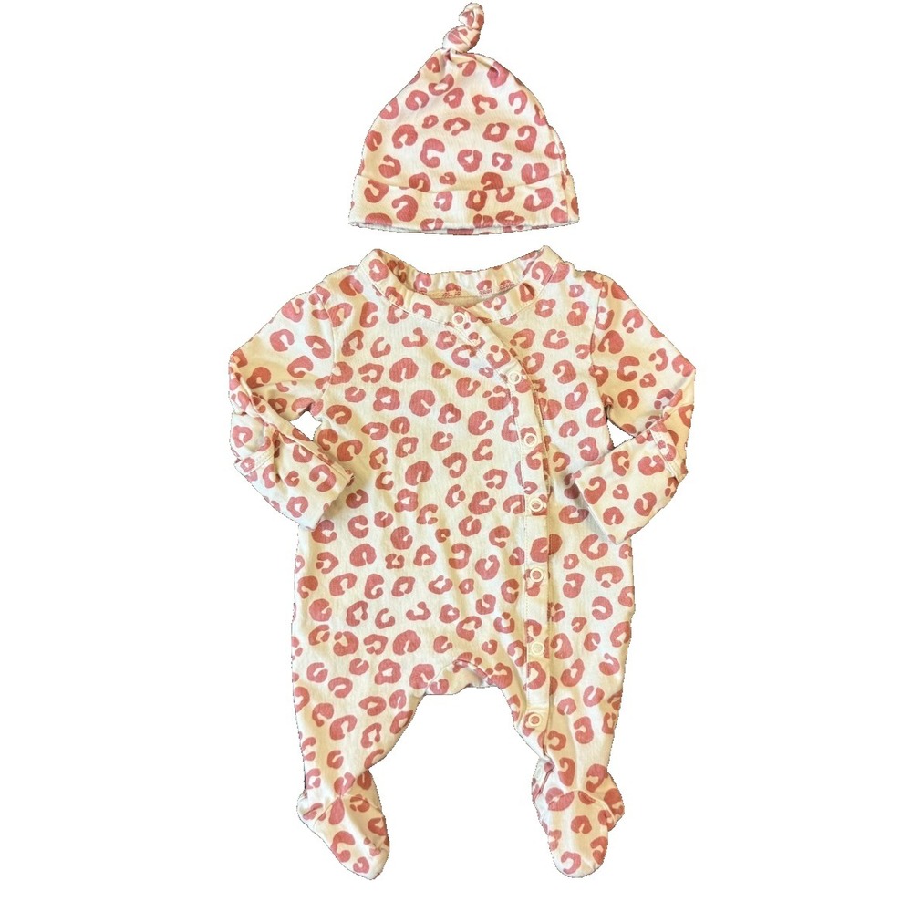 Mighty Goods Baby Outfit Girl Preemie Clothes Hat Animal Print Pink Footed Lot